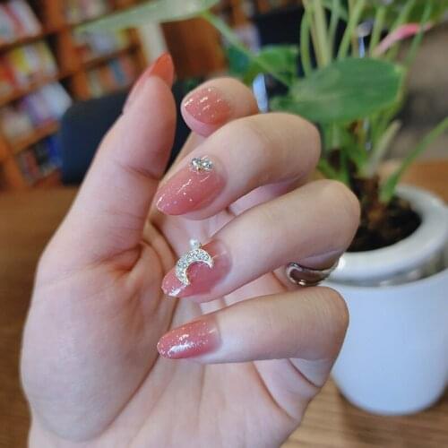 24pcs Pink Wear Short Paragraph Fashion Manicure Patch False Nails Save Time Wearable Jelly Nail Patch Stickers Decals Tools