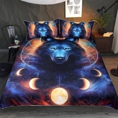 3D Space Wolf Bedding Set Cool Single Double Bed Clothes Cartoon Queen King Full Sizes Duvet Cover Set For Boy Adult Home Bed