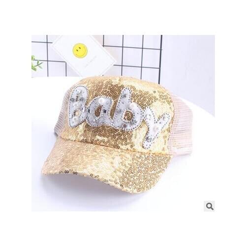 50pcs/lot fedex fast sequin Baby Baseball Caps Kids Snapback Mesh Cap children adjustable baby letter sequin baseball cap