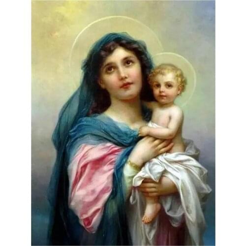 5D DIY Full Round Diamond Painting Religious Virgin & Child Jesus Cross Stitch 3D Embroidery Rhinestone Mosaic Home Decor Y447