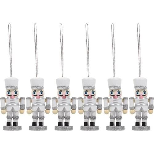 6pcs Creative Pendant Nutcracker Soldier Hanging Decor Wood Pendants (Silver)