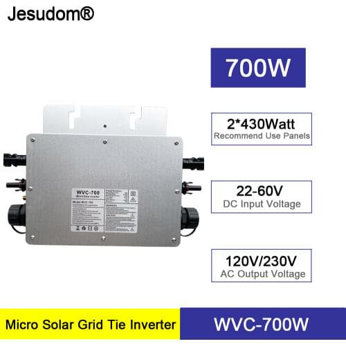 700W Micro Solar Grid Tie Inverter DC 22-60V to AC 120V230V Auto Switch Built-in WIFI Date Charge for 2*430Watts PV Panels