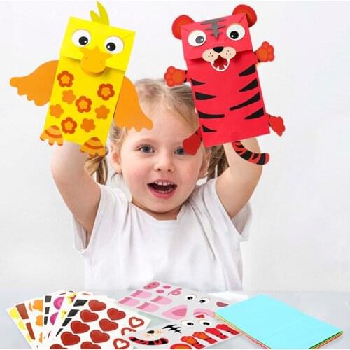 9pcs Hand Puppet Art Craft Paper Sock Puppets DIY Making Own Puppet Kits Party Favor Supplies for Birthday Party Gift for Kids