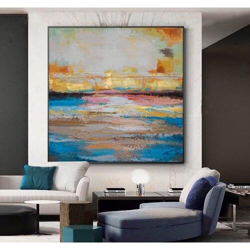 Abstract Colorful Oil Painting With Gold Foil 100% Hand Painted On Canvas Modern Handmade Wall Art For Living Room Home Decor