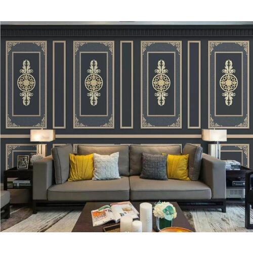 Customized large-scale 3D mural wallpaper modern contracted European relief plaster TV background wall