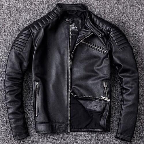 Free shipping,Brand new cowhide clothing,mans 100% genuine leather Jackets,fashion vintage motor biker jacket.cool warm coat