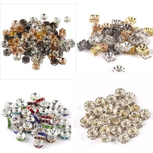 4 6 8 10mm Big Hole Flat Round Crystal Rhinestone Bulk Spacer Beads for Jewlery Finding Making Supplies DIY Bracelet Accessorie