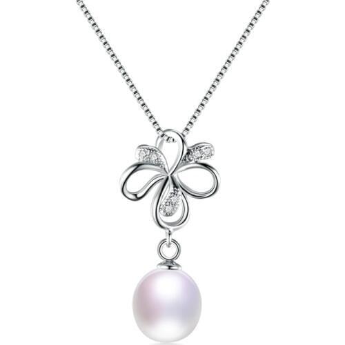 100% 925 Sterling Silver White Flower Pearl Elegant Long Chain Women Pendant Necklace Silver Jewelry, Drop White Natural Pearl