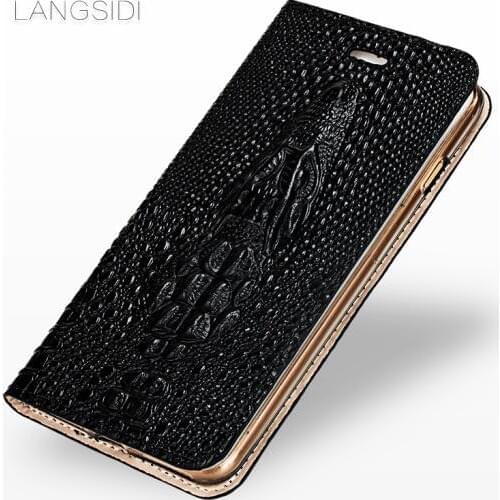 LANGSIDI Flip Card stand cover for Samsung s10 s8 s9 plus s7 edge A50 A70 A8-2018 J7 Crocodile skull Genuine Leather phone case