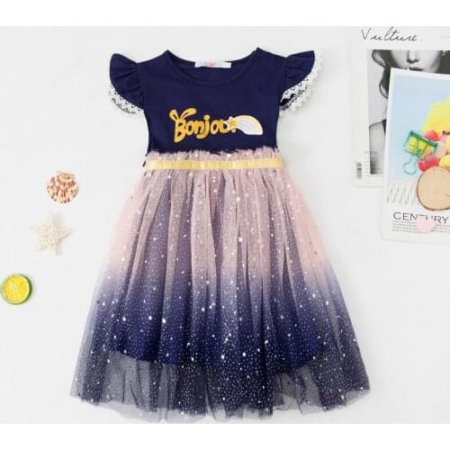 Childrens Clothing 2021 New Summer Sequins Mesh Girl Princess Dress For Girls Party Dresses Clothes Flying Sleeve Kids Vestidos