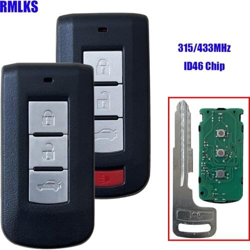 RMLKS 3 Button Remote Key Fob 433MHZ ID46 PCF7952 Chip Fit For Mitsubishi Lancer Outlander Smart Remote Key Keyless Entry