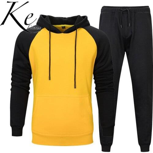 KE Youth campus sweater two-piece polyester suit student color contrast hooded sweater loose casual sports set men tracksuit men