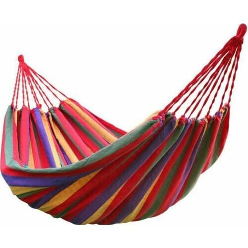 190x80cm/190x150cm Outdoor Stripe Hammock Single/Double Person Canvas Camping Widen Swing Hang Bed Garden Furniture