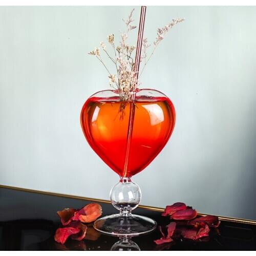 Lover Theme Heart Shape Sweetheart Cocktail Glass Creative Bar Party Mixing Wine Special Drinks Straw Goblet Valentines Day Cup