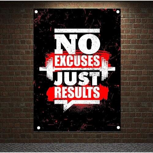 NO EXCUSES JUST RESULTS Motivational Workout Posters Exercise Banners Wall Art Flags Canvas Painting Tapestry Gym Wall Decor