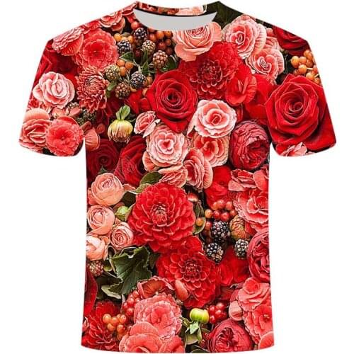 2020 summer mens rose flower 3D pattern printing T-shirt fashion summer short-sleeved mens casual comfortable 3DT shirt rose p