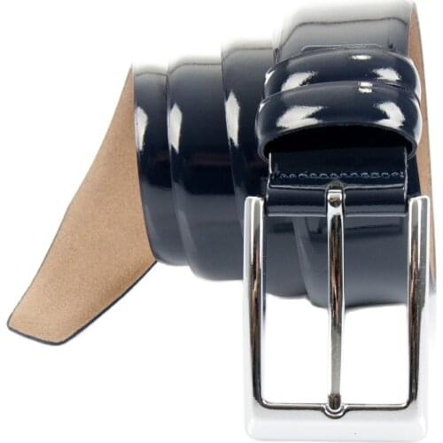 DeepSEA Male Navy Blue Sports Genuine Leather Belt Classic Pants Belt Bright Business Casual Formal Meeting 4,5 cm For Male 1601278