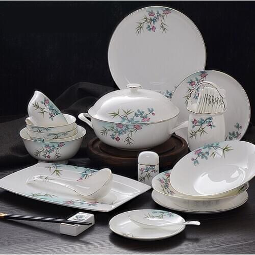 Jingdezhen Ceramic Dinnerware Set Kitchen Tableware Dinner Dish Ceramic Plates and Dishes Bowls 56pcs combination dishes set
