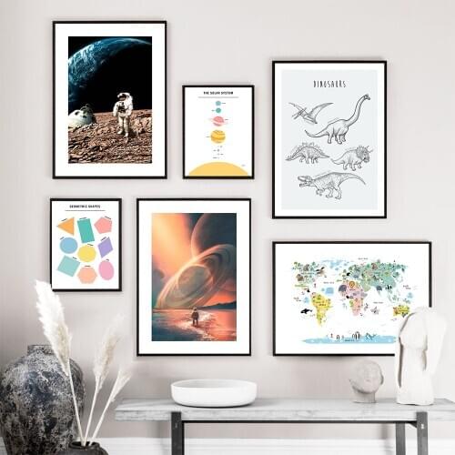 Space Cosmonaut Science Gallery Wall Art Canvas Painting Geometric Dinosaur Nordic Posters and Prints Decor Picture Modern Decor