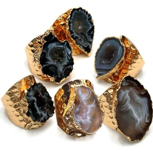 Irregular Natural Stone Open Ring for Women Healing Crystal Stone Jewelry