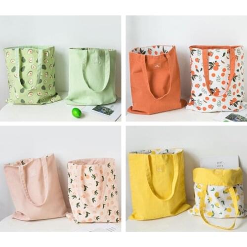 New Fabric Double-sided Dual-use Hand bag Cotton and Linen Pocket Handbag Shopping Bag Storage Bag Grocery Bag