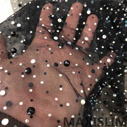 New Diy 1 yard Rhinestone And Beaded Mesh Fabric For Important Occasions Clothing Making Products Shooting Background Width130CM