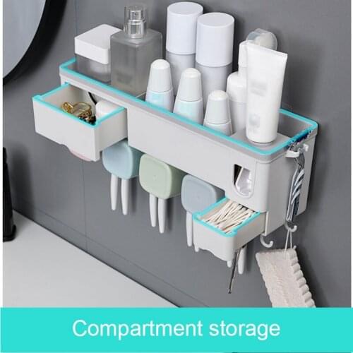 New Punch-free Wall-mounted Toothbrush Holder With Cup Automatic Toothpaste Squeezer Storage Box Bathroom Accessories Set