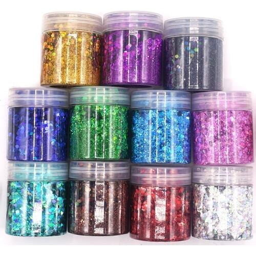 Chunky Colors Bulk Glitter 50grams 24 Colors POLYESTER HOLOGRAPHIC Chunky Holographic Glitter Holographic Glitter Mix