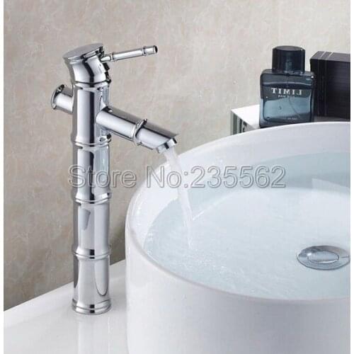 Polished Chrome Single Lever Single Hole Bathroom Faucet Bamboo Style Vessel Sink Mixer Tap Lnf047