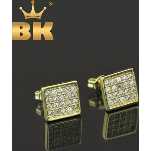 Luxury Stud Earings Square 7mm*6.6mm CZ Zirconia Set Earrings Gold Silver Hiphop New Fashion Jewelry Nickel Free Earrings