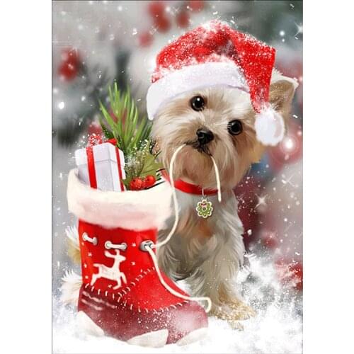 Christmas 5D DIY Diamond Painting Dog Full Drill Round Diamond Embroidery Animal Winter Decor Home Picture Of Rhinestone