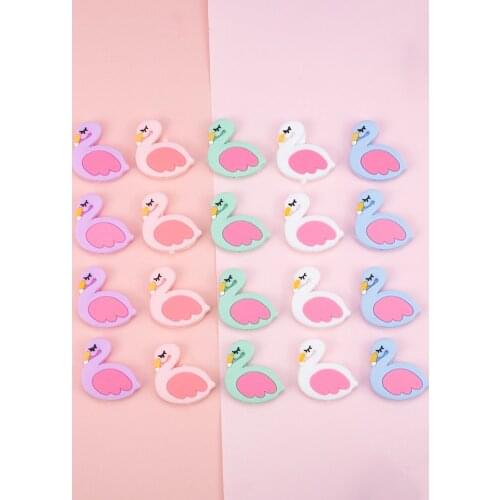Sunrony 10Pcs/lot Silicone Beads Pink Swan Flamingo Shape Making Baby Teething Necklace Accessories Nursing Toy Baby Teether