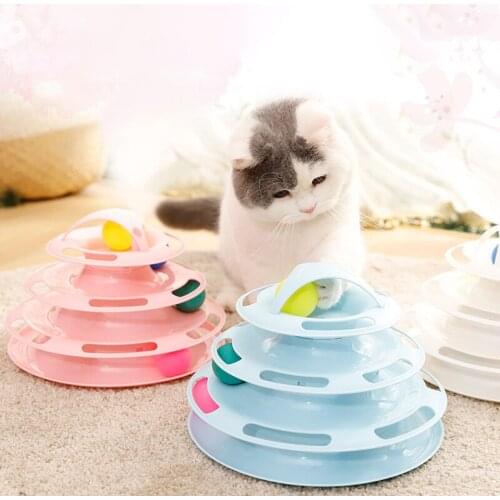 3 Levels Pet Cat Toy Intelligence Tower Tracks Disc Amusement Plate Interacitve Cat Toys Ball Training IQ Cat Kitten Toys