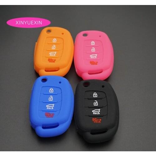 Xinyuexin Silicone Rubber Car Key Cover For HYUNDAI Accent I40 I45 IX35 Mistra Santa Fe Sonata Tucson Verna 4button Car Styling
