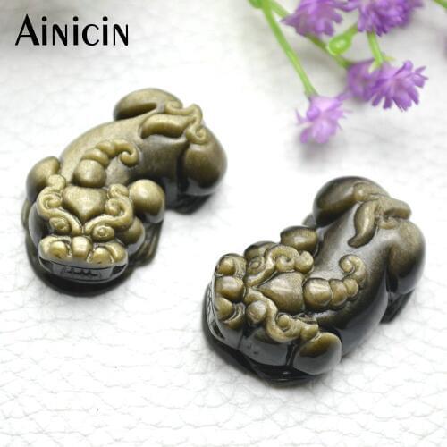 1 pair ( 2pcs) High Quality Natural Golden Obsidian Carved 20x30mm Pixiu Pendant Fashion Men and Women Jewelry Making Materials