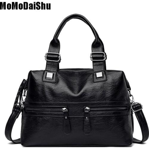 2021 Female Handbag Large Capacity Designer Vintage Leather Shoulder Bags For Women Crossbody Bags Lady Big Leather Bag Black