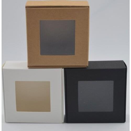 20pcs Vintage Kraft paper box with window, cardboard handmade soap box,white craft paper gift box,black packaging box