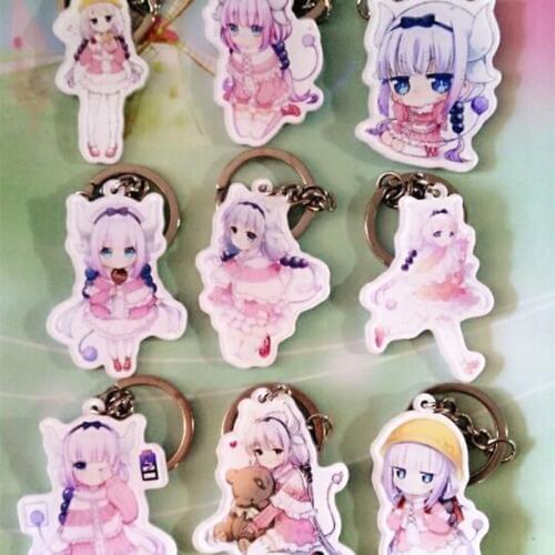 9pcs/set Animation cartoon Miss Kobayashis Dragon Maid Kanna Kamui acrylic key chain single sided pendant Cute Keychain