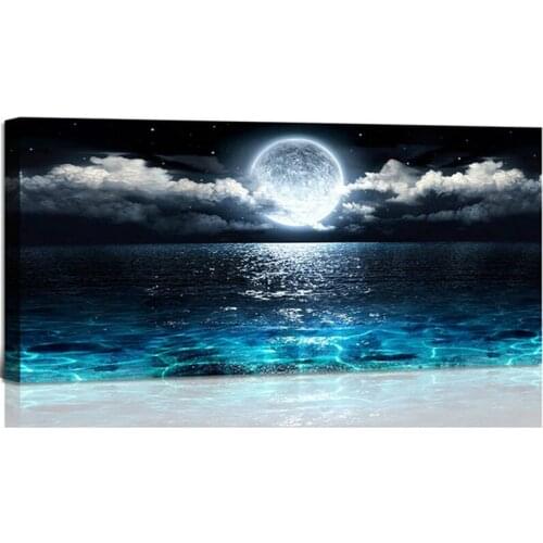 Large Size Diy Handmade 5D Cross Stitch Kits Moon Seascape Full Square Round Drill Landscape Living Room Wall Art StickerZP-4243