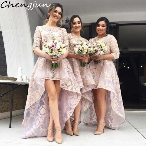 Chengjun New Design Half Sleeves Luxury Vintage High-Low A-Line Bridesmaid Dress
