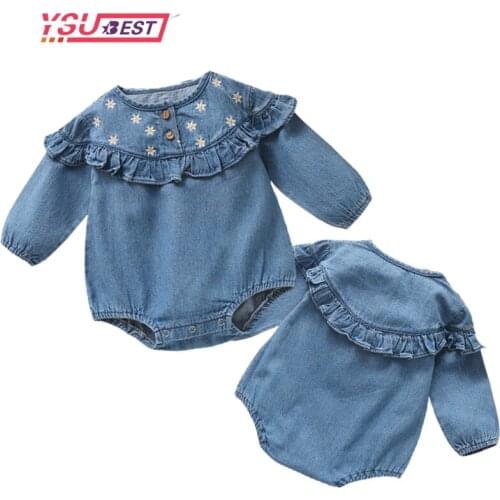 Baby Bodysuits Ruffle Baby Cotton Shirt Collar Cowboy Brother Sister Wear Triangular Crawl Clothes Baby Girl Clothes Embroidery