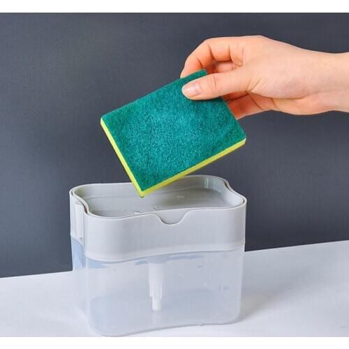 Soap Pump Dispenser With Sponge Holder Cleaning Liquid Dispenser Container Manual Press Soap Organizer Kitchen Cleaner Tool