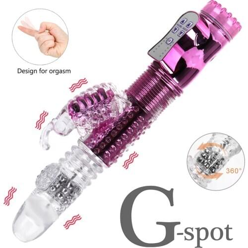 Double Vibrator Dildo Sex Toy G Spot USB Charging Battery Butterfly Vibrator Telescopic Rotating Bead Stick Adult Products
