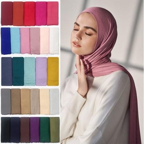 2021 Cotton Blend Modal Jersey Scarf Hijabs Muslim Fashion Head Wraps Long Scarves Shawl Soft Turban Solid Color Women Headband