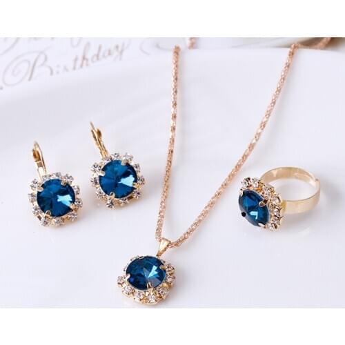 Pendant Necklace Earrings Ring Round Crystal Jewelry Set For Women Charm Halloween Wedding Engagement Accessories Wholesale