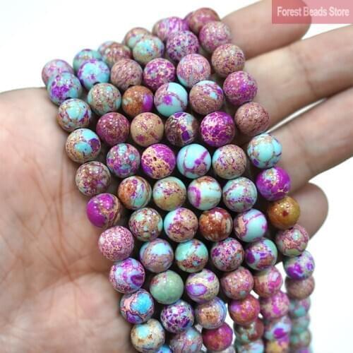Natural Violet Imperial Jaspers Round Beads Sea Sediment Turquoises for Jewelry Making Diy Bracelet Earring 15" Inch 4/6/8/10MM