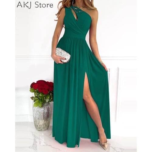 Summer One Shoulder Cutout High Slit Maxi Dress