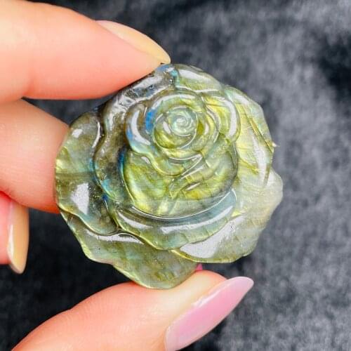 Flashing Beautiful Natural Labradorite Crystal Rose Hand Carved Home Decoration Collection
