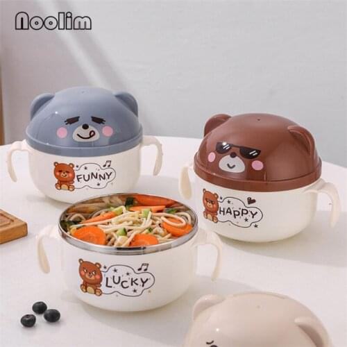 Stainless Steel Cute Children Instant Noodle Bowl with Handle and Lid Portable Lunch Box for Workers Large Capacity Bento Box
