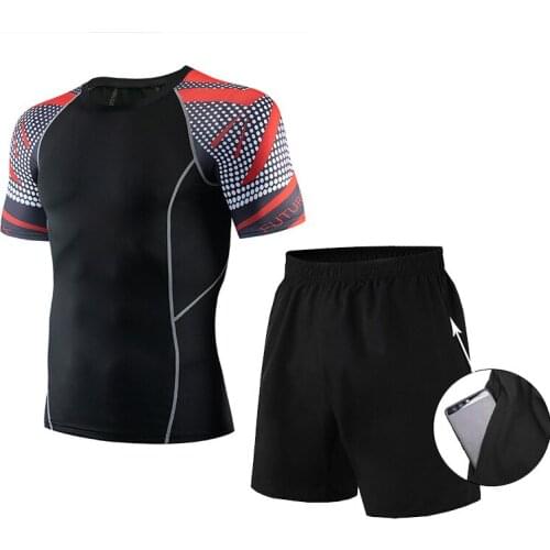 Mens Running Wear Gym Breathable Sweat-absorbent Tights Short-sleeved Sports Fitness Suits Quick-drying Clothes Sports Suits